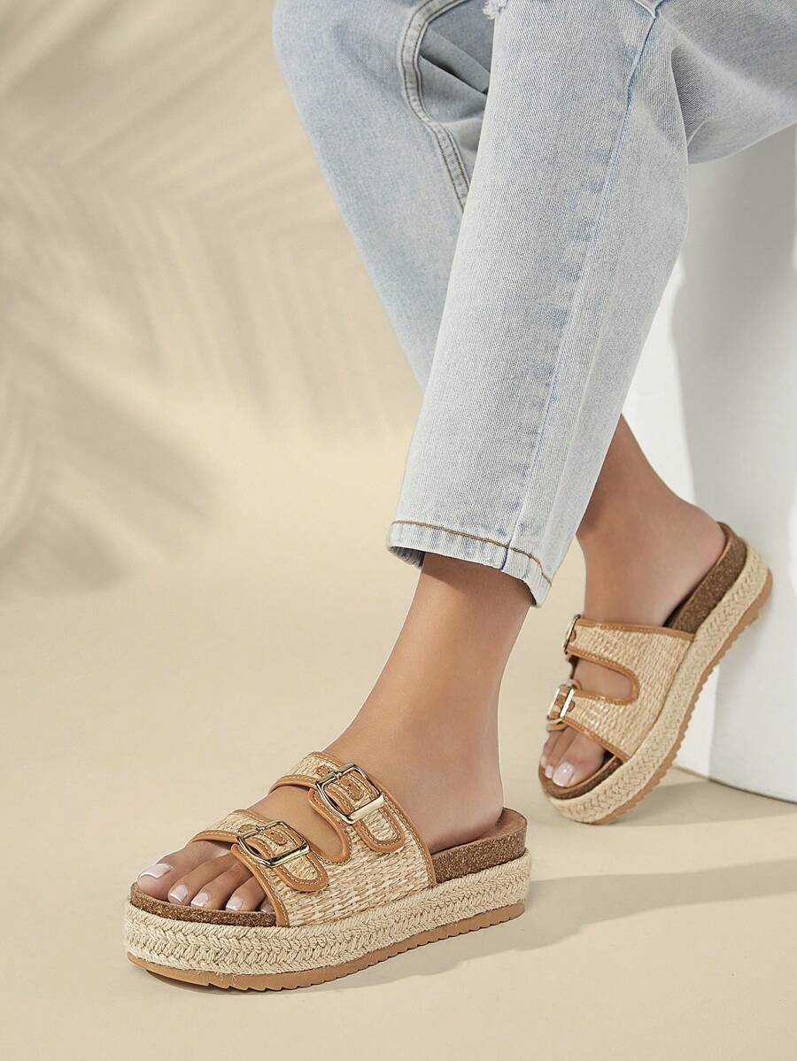 SHUZIA Women Color-Contrasting Slip-Resistant, Wear-Resistant Wedge Heel & Thick-Sole Sandals Summer Shoes Spring Shoes Spring Break Easter Vacation Shoes Casual Shoes Beach Shoes Mother's Day Present Valentine's Day Summer Shoes - Apricot - View 1
