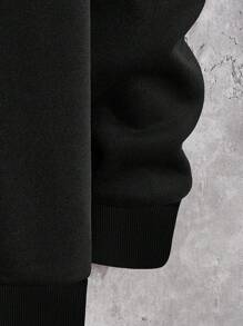 Manfinity LEGND Men Plus Size Black Drop Shoulder Hooded Sweatshirt Going Out Vintage Black Graphic Long Sleeve Hoodie, For Friends, Husband, Boyfriend Gifts - Black - View 4