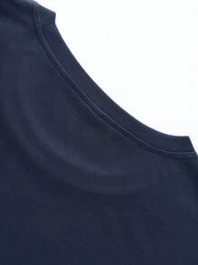Manfinity Homme Áo thun nam tay ngắn cổ tròn in hình mùa hè thường ngày - Xanh đậm - Xem 3