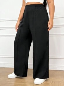 SHEIN EZwear بنطلون نسائي أنيق القياسات الكبيرة بلون أحادي مجعّد