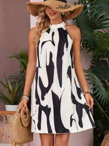 SHEIN VCAY Women's Halter Colorblock Sleeveless Summer Dress