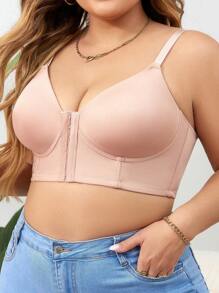 Front Closure Solid Color Plus Size Bra - 1pc Wireless