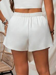 Calvaya Plus Size Women Summer Solid Color Pleated Asymmetrical Skort