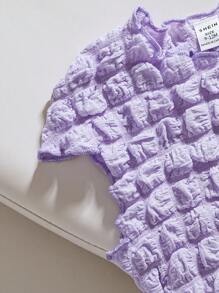 Baby Girl Solid Textured Stretchy Popcorn Top And Shorts Set, Elegant And Cute Fashion