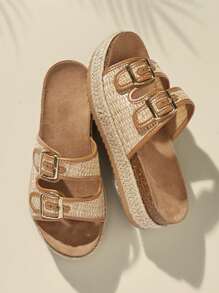 SHUZIA Women Color-Contrasting Slip-Resistant, Wear-Resistant Wedge Heel & Thick-Sole Sandals Summer Shoes Spring Shoes Spring Break Easter Vacation Shoes Casual Shoes Beach Shoes Mother's Day Present Valentine's Day Summer Shoes - Apricot - View 3