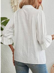 SHEIN JORESS Women Summer Solid Color Splice Lace Batwing Sleeve Loose Shirt