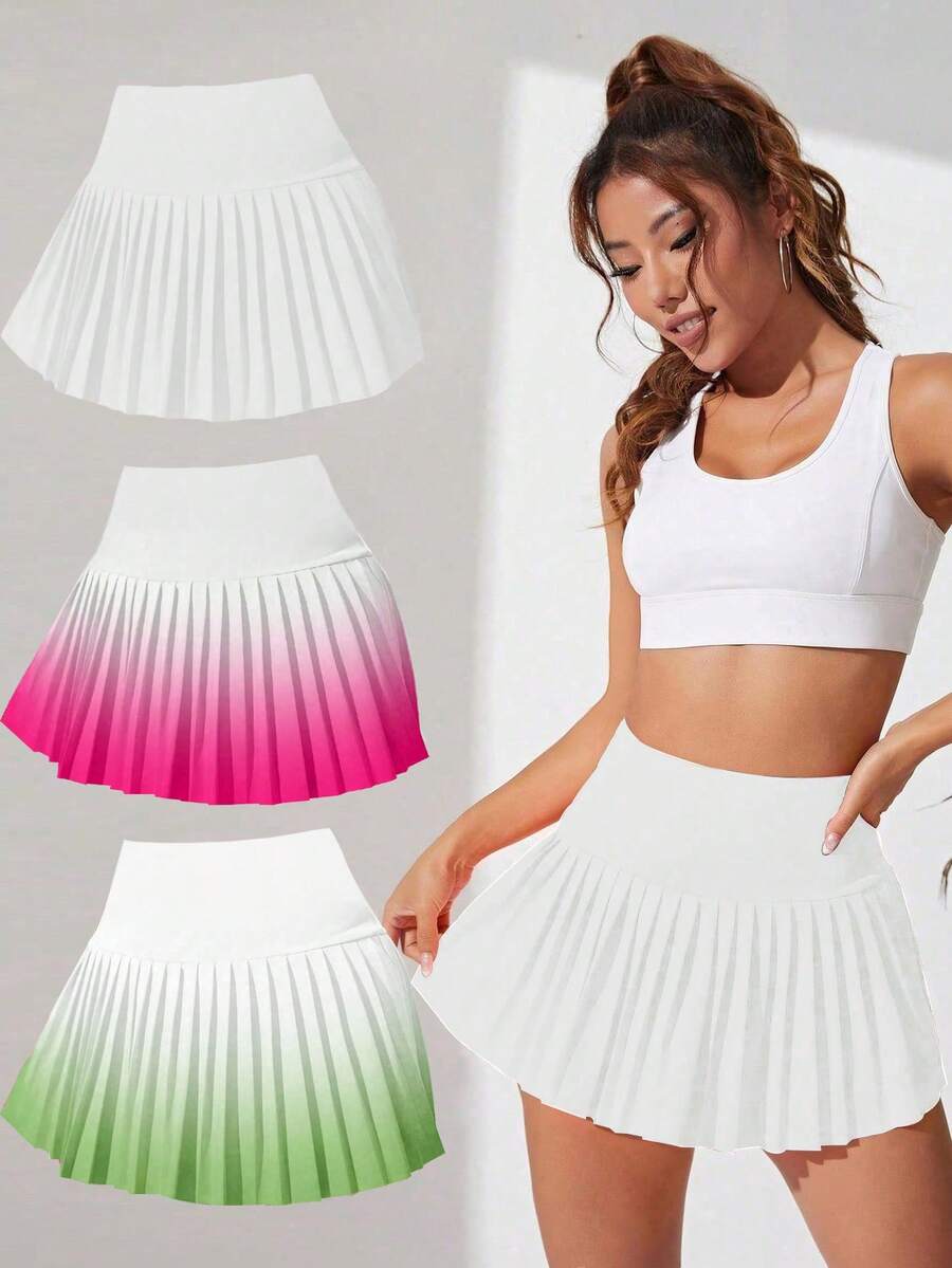 Women's Ombre Pleated Casual Sports Skirt Tennis Skirt Set - Multicolor - View 1