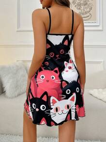 夏季卡通猫咪印花吊带睡衣睡裙