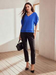MOTF Classy SOLID V-NECK D-RING DETAIL BATWING SLEEVE BLOUSE