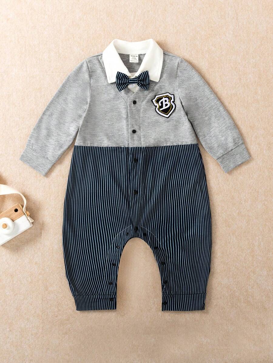 Baby Boy Wedding, Page Boy, Bow Tie Baby Boys Gentleman Suit Vest Shirt Jumpsuit With Bow Tie - Multicolor - View 1