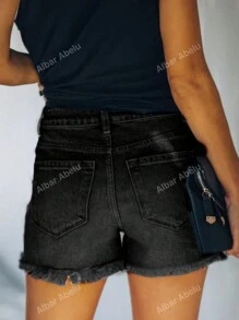 Shorts vaqueros de mujer a media cintura, con efecto rasgado, elásticos, con dobladillo deshilachado y casual