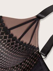 大碼蕾絲拼接鋼圈胸罩 - 藕粉色 - 查看 8