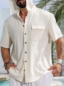 Manfinity RSRT Men Plus Size Summer Solid Colored Short Sleeve Casual Shirt With Hood And Pockets - Apricot - View 7