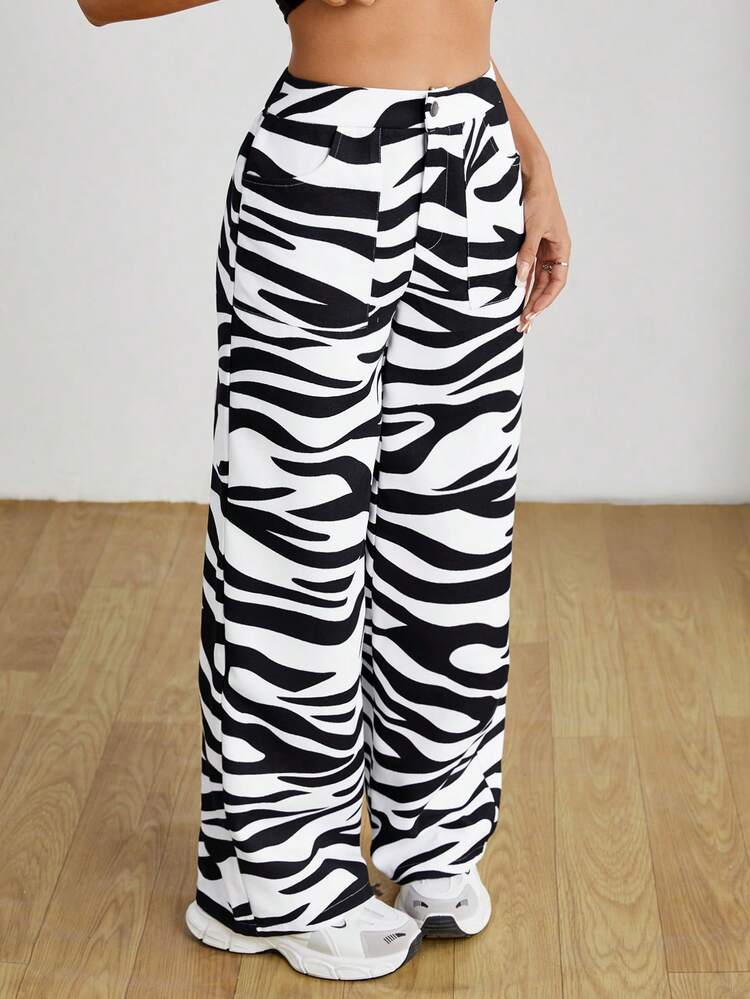 Zebra Printed Cool Street Style Straight Wide-Legged Pants