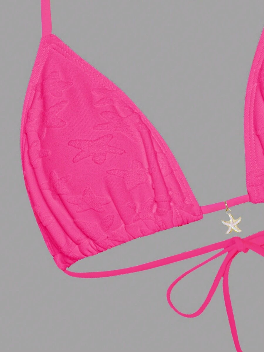 Swim Mod Summer Beach Women's Solid Color Halter Neck Bikini Set - Hot Pink - View 1