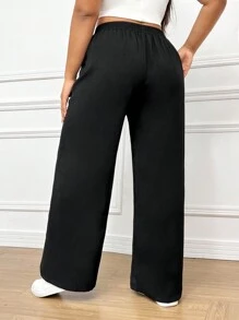 SHEIN EZwear بنطلون نسائي أنيق القياسات الكبيرة بلون أحادي مجعّد