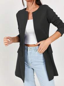 RueChic Open Front Flap Detail Coat - Black - View 3