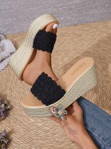 Women's Wedge-Heeled Thick-Soled Woven Embroidered Colorful Sandals Bohemian Seaside Holiday Style Sandals