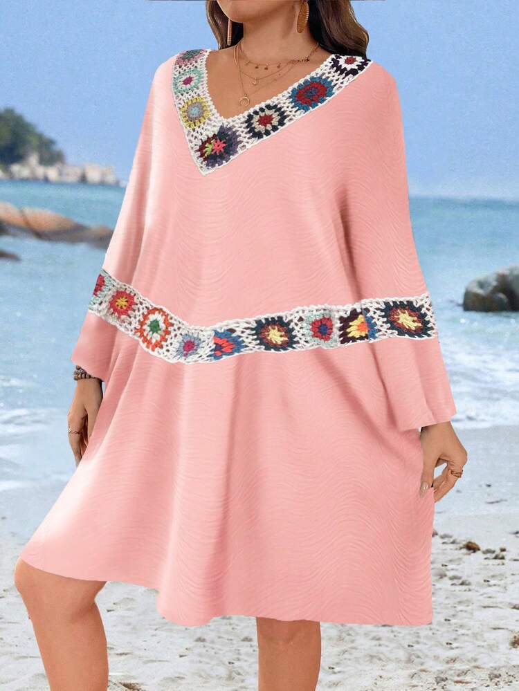 Plus Size Women Floral Print Long Sleeve Holiday Dress