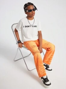 SHEIN Tween Boy Casual Gradient Ripped Jeans - Orange - View 3