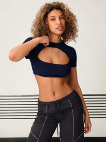 Forever 21 Hollow Out 2 In 1 Deep Blue Ultra Cropped Top - Blue - View 6