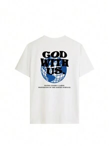 女士口号印花圆领短袖休闲 T 恤，时尚日常百搭，春夏 - 白色 - 查看 3