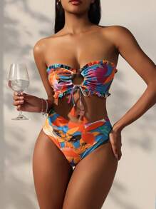 SHEIN Swim Bộ bikini in hình cây kỳ nghỉ trên bãi biển mùa hè dành cho nữ - Nhiều màu - Xem 4