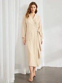 Ocili Áo choàng tắm có dây buộc bằng gạc 100% cotton mềm mại và thoải mái cho gia đình - Màu be - Xem 3