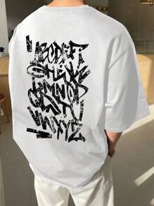 DAZY Camiseta de verano para hombre con cuello redondo casual, mangas cortas y estampado de letras