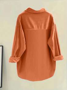 Blusa Casual Feminina de Manga Longa com Bainha Assimétrica em Cor Sólida, Blusas de Manga Longa para Primavera - Laranja - Visão 2