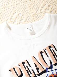 SHEIN Tween Girl Casual College Style Short Sleeve T-Shirt And Skirt 2pcs Set