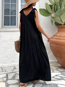 EURMUSE Largo vestido rosa detallado con lazo - Negro - Ver 5