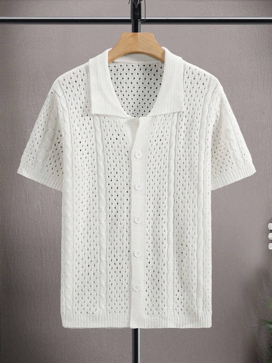 Manfinity Homme Áo dệt kim ngắn tay màu trơn dành cho kỳ nghỉ của nam giới - trắng - Xem 1