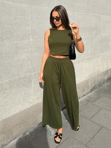 SHEIN LUNE Women Summer Tank Top & Wide Leg Pants Two-Piece Outfit