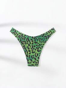 SHEIN Swim Summer Beach Random Leopard Print Holiday Bikini Bottom - Green - View 2