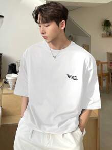 DAZY Camiseta de verano para hombre con cuello redondo casual, mangas cortas y estampado de letras