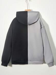 Teen Boy Casual Hooded Sweatshirt Color-Block Knitted Sweatshirt
