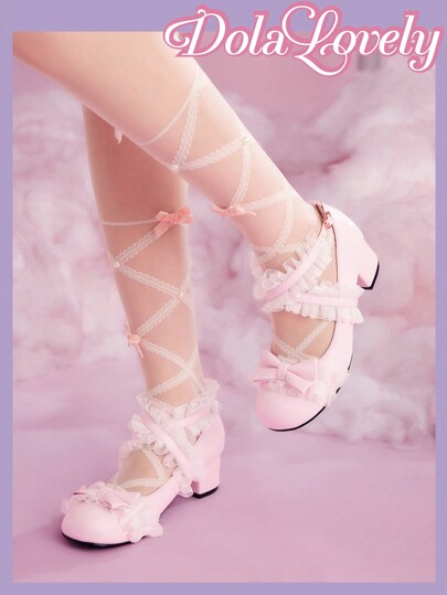 Dola Lovely Zapatos de tacón alto con lazo y encaje, de estilo dulce y simple para mujer. Zapatos de moda cómodos, ideales para graduación, baile de graduación, verano, Navidad, Año Nuevo, Día de San Valentín