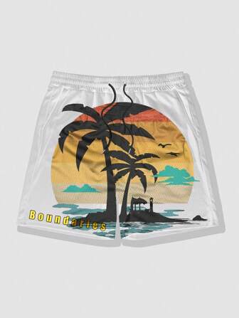 Street Life Pantalones cortos de verano para vacaciones con cintura elástica y cordón para hombres con impresión de palmeras