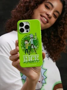 Rick and Morty X SHEIN 螢光綠色有趣的卡通角色和字母印花手機殼 - 綠色 - 查看 2