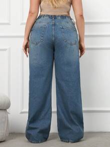 RueChic Jeans à jambes larges avec ceinture en coton 100% grande taille