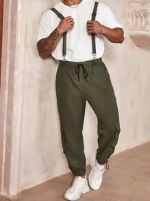 Manfinity Homme Men's Plus Size Drawstring Waist Workwear Jumpsuit With Bib Pockets And Straps