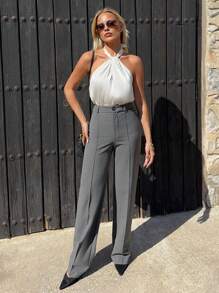 SHEIN Frenchy Phụ Nữ Mùa Hè Màu Dây Cổ Đơn Giản Nữ Gợi Cảm Người Phụ Nữ Tiệc Trà Trang Phục Lụa Champagne Body Mặc Công Sở - Màu be - Xem 6