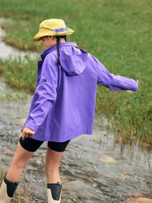 In My Nature Ladies' Solid Drop Shoulder Long Sleeve Loose Hooded Outdoor Jacket - Purple - View 2