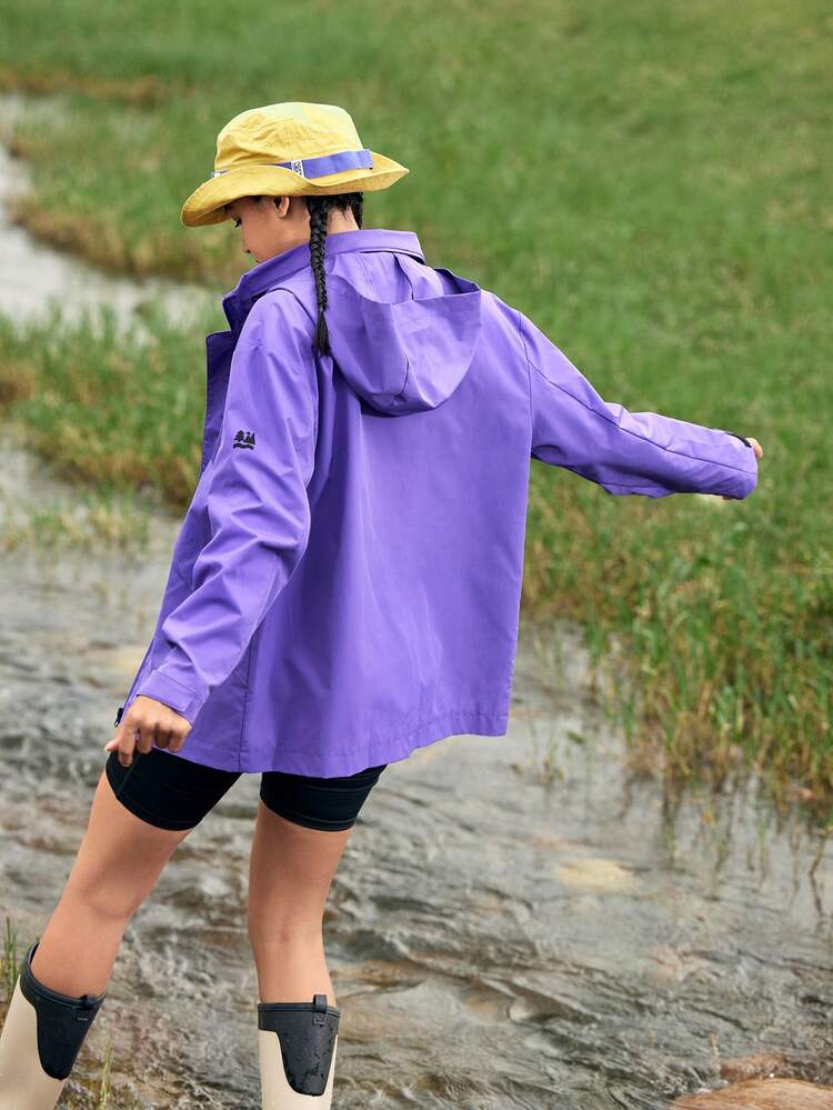 Ladies' Solid Drop Shoulder Long Sleeve Loose Hooded Outdoor Jacket