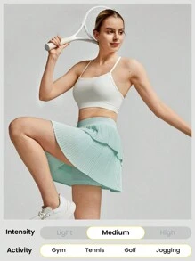 GLOWMODE FeatherFit™-Air Mesh褶裥口袋防滑透氣運動圍裙裙子，內置短褲輕度支撐，適用於低衝擊的網球和高爾夫運動