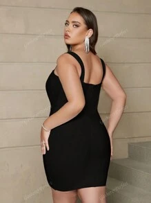 Effen kleur slim fit bandagejurk met hoge taille en spaghettibandjes, perfect voor dansfeesten