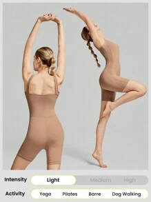 GLOWMODE 6" FeatherFit™ Mesh Romper Bodysuit Anti-Slip Light Support Yoga Pilates Studio Gym Daily - Camel - View 5