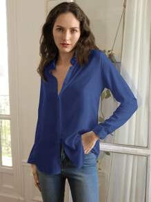 EURMUSE Solid Button Up Shirt - Navy Blue - View 3