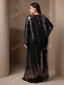 Vestido largo elegante y brillante de estilo árabe para mujeres de talla grande